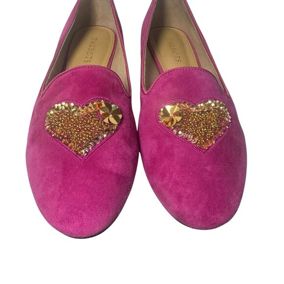 Talbots Raspberry Suede Ryan Novelty Gold Heart Comfort Flats Sz 9.5 M - Picture 2 of 16
